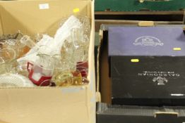 TWO TRAYS OF ASSORTED GLASSWARE TO INCLUDE ROYAL ROCK CRYSTAL
