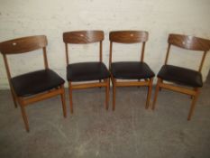 FOUR RETRO TEAK DANISH BLACK PVC DINING CHAIRS