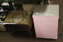 A VINTAGE SEWING BOX TOGETHER WITH A LLOYD LOOM STYLE BOX