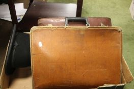 TWO VINTAGE SUITCASES AND A BOWLER HAT