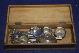 A BOX OF SILVER AND WHITE METAL ITEMS