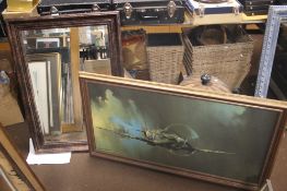 A FRAMED PRINT OF A SPITFIRE TOGETHER WITH A MIRROR