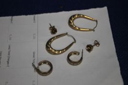 THREE PAIRS OF YELLOW METAL EARINGS