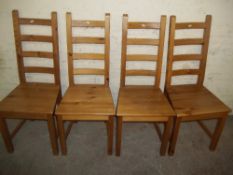 A SET F 4 SOLID PINE KITCHEN DINING CHAIRS