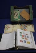 A BOX OF ASSORTED STAMPS IN ALBUMS, STOCK BOOKS ETC