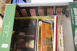 A BOX OF FIRST DAY COVERS, LOOSE STAMPS AND A SMALL COLLECTION OF COIN COLLECTORS MAGAZINES