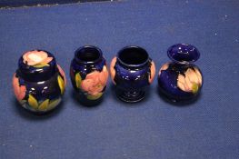 THREE SMALL MORCROFT VASES AND A LIDDED GINGER JAR