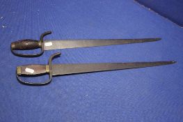 A PAIR OF VINTAGE WOODEN HANDLED SWORDS