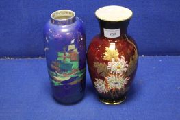 A CROWN DEVON VASE TOGETHER WITH ANOTHER