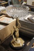 A TABLE CENTRE PIECE, A LADY ON PLINTH WITH GLASS BOWL