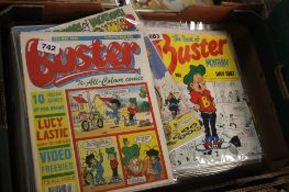 A TRAY OF COMICS to include Buster 1978, 1983, 1984, 1990 together with a small quantity of Bunty
