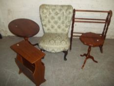FIVE ITEMS TO INCLUDE A REPRODUCTION TABLE, TOWEL RAIL ETC