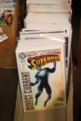 A TRAY OF MAINLY SUPERMAN COMICS (TRAY/S NOT INCLUDED)