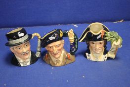THREE ROYAL DOULTON CHARACTER JUGS TO INCLUDE MONT GOMERY, CITY GENT AND CAPTAIN BLIGH