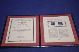 QV, PENNY BLACK AND TWO PENNY BLUE, IN WEST MINISTER FOLDER WITH COA