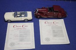 TWO DANBURY MINT CARS TO INCLUDE ROLLS ROYCE PHANTOM THREE AND A WHITE FORD MUSTANG CONVERTIBLE BOTH