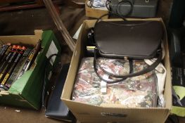A TRAY OF VINTAGE HANDBAGS ETC (TRAY/S NOT INCLUDED)