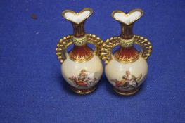 A PAIR OF ROYAL VIENNA HAND PAINTED CABINET VASES SIGNED 