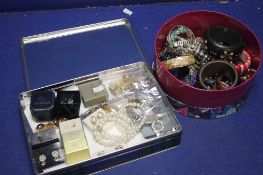 TWO BOXES OF COSTUME JEWELLERY TO INCLUDE BANGLES, EARINGS, NECKLACES ETC