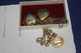 TWO YELLOW METAL LOCKETS AND OTHER YELLOW METAL EXAMPLES
