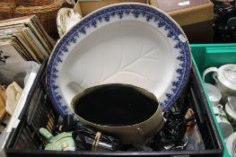 A TRAY OF ASSORTED SUNDRIES TO INCLUDE A MEAT PLATTER, ASSORTED CHARGES ETC (TRAY/S NOT INCLUDED)