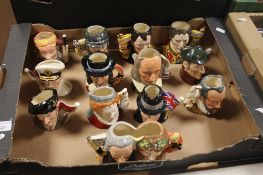 A TRAY OF ROYAL DOULTON MINIATURE CHARACTER JUGS