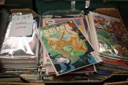A TRAY OF MISCELLANEOUS COMICS to include Sheena, Open Space, Optic Nerve, Black dog, Herbie, The