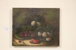 A STILL LIFE OIL ON CANVAS OF FRUIT