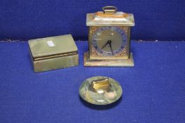 AN ONYX CLOCK TOGETHER WITH A TRINKET BOX AND A TABLE LIGHTER