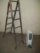 AN ALUMINIUM 3 IN 1 STEP LADDER AND AN OIL FILLED RADIATOR