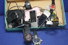 A COLLECTION OF MOBILE PHONES, WRIST WATCHES ETC