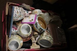 A TRAY OF MIXED CHINA AND ORNAMENTS (TRAY/S NOT INCLUDED)