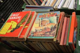 A BOX OF APPROX 40 CHILDREN'S ANNUALS MAINLY FROM THE 1950S TO INCLUDE EAGLE, ETC
