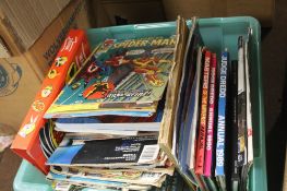 A BOX OF ASSORTED COMICS AND ANNUALS, to include Dandy, Beano, Xmen, The New Mutants, 2000 AD etc