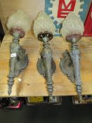 A SET OF THREE TORCHERE STYLE WALL LAMPS