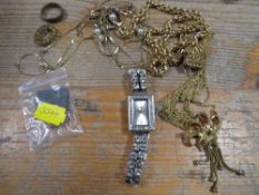 A SMALL COLLECTION OF COSTUME JEWELLERY, WRISTWATCH ETC