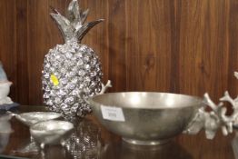 A STAG TWIN HANDLED BOWL, ORNAMENTAL PINEAPPLE ETC