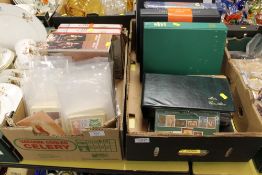 A COLLECTION OF ASSORTED STAMPS, FIRST DAY COVERS, POSTCARDS ETC., CONTAINED IN TWO TRAYS