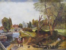 A LARGE OIL ON BOARD OF A CANAL AND COUNTRY SCENE SIGNED ? BIRD