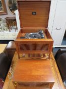 A MID CENTURY TEAK CASED DYNATRON RECORD PLAYER WITH GARRARD DECK AND DYNATRON SPEAKER