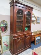 A VICTORIAN MAHOGANY LIBRARY BOOKCASE A/F (CRACKED GLASS)