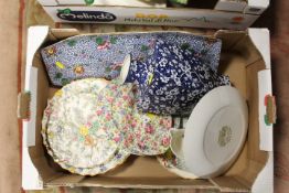 TWO TRAYS OF ASSORTED CERAMICS TO INCLUDE KITCHENALIA, CHINTZ WARE ETC