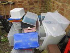 A QUANTITY OF PLASTIC STORAGE BOXES