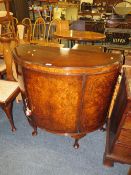 A 20TH CENTURY WALNUT DEMI-LUNE CABINET W-106 CM