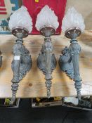 A SET OF THREE TORCHERE STYLE WALL LAMPS