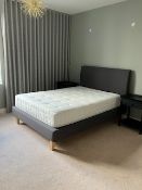 A MODERN UPHOLSTERED DOUBLE BED FRAME WITH MATTRESS