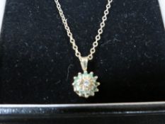 HALLMARKED 9CT GOLD DIAMOND AND EMERALD PENDANT NECKLACE