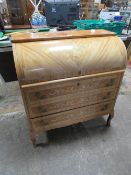 A REPRODUCTION DUTCH STYLE CYLINDER BUREAU A/F W-90 CM TOGETHER WITH A DRESSING TABLE MIRROR (2)