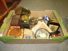 A TRAY OF COLLECTABLE BOXES ETC TO INCLUDE VINTAGE PLAYING CARDS