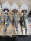 A SET OF THREE TORCHERE STYLE WALL LAMPS